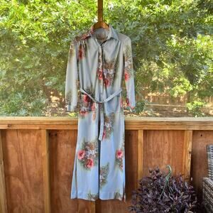 Empress Of Dallas Women's Vintage 70's Era Blue Floral Hostess Dress Size M